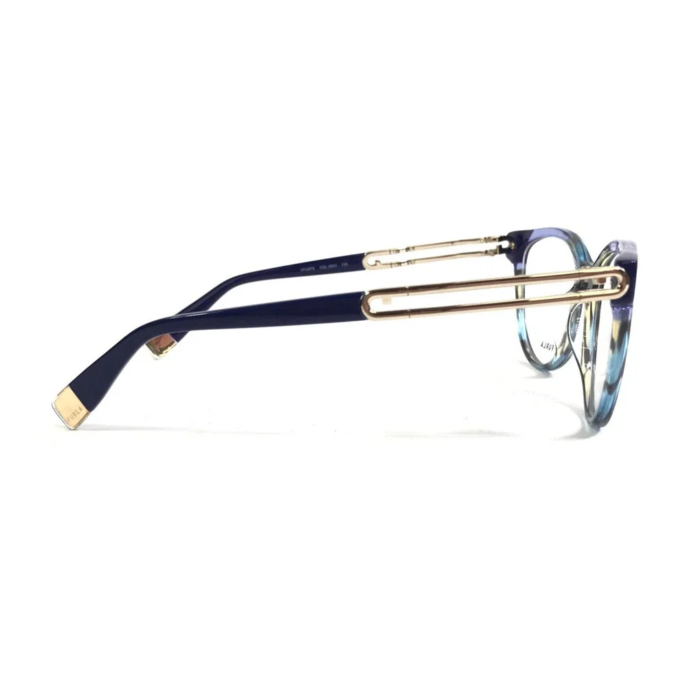 Furla Eyeglasses Frame VFU672 COL.0931 Blue Horn Gold Cat Eye Full Rim 51-19-135